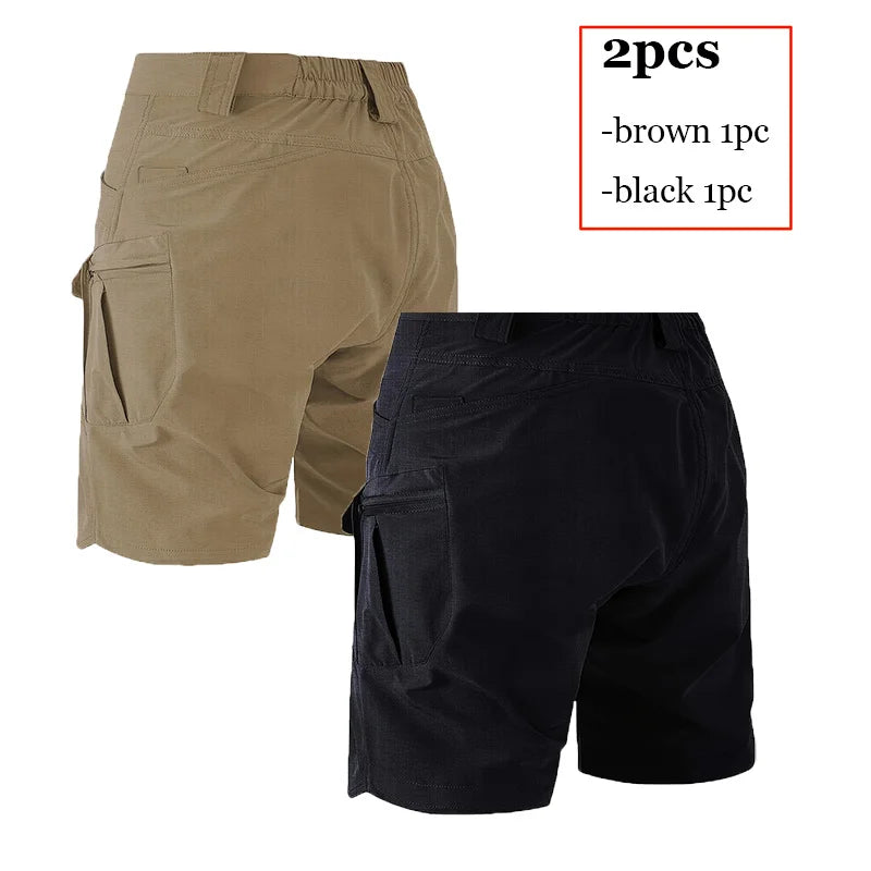 Mens Tactical Shorts 2Pcs Outdoor Climbing Multiple Pocket Casual Work Short Pant Summer Thin Wear-Resistant Knee Length Pant