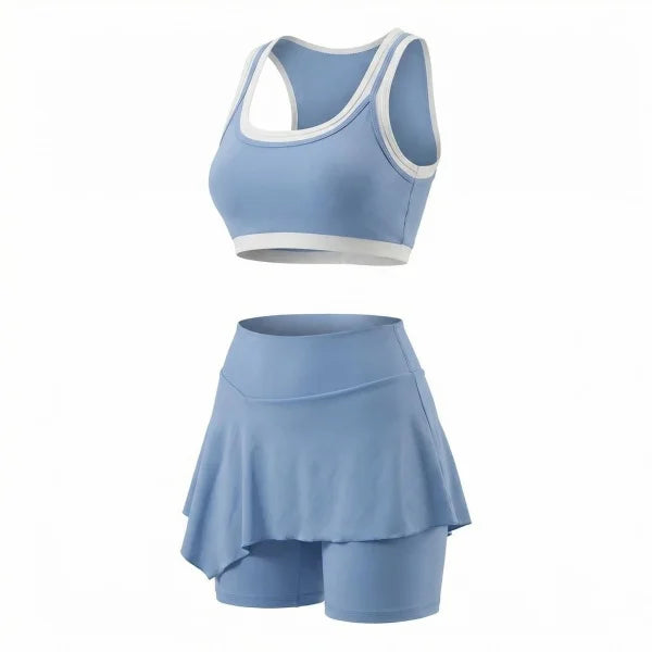 Mermaid Curve Yoga Set Women High Waist Skirt Shorts Crop Top Activewear