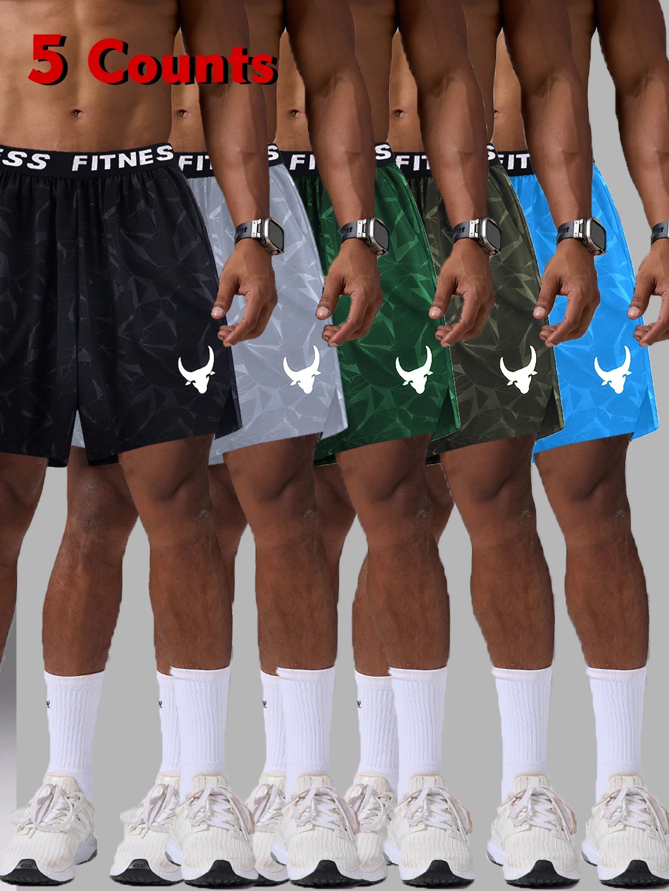 NONECN Quick-Dry Breathable Mens Athletic Shorts Geometric Print