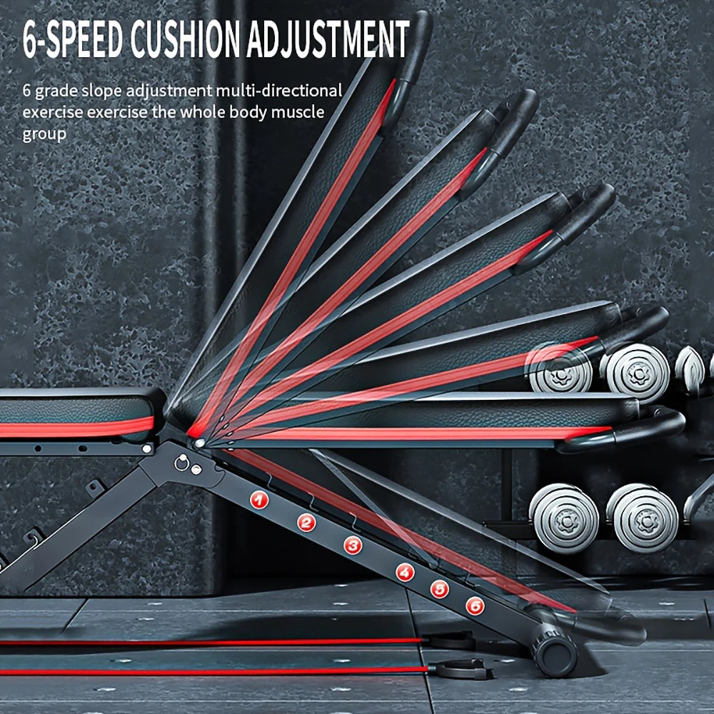 KBQ Adjustable Foldable Fitness Bench With Headrest And Tension Rope