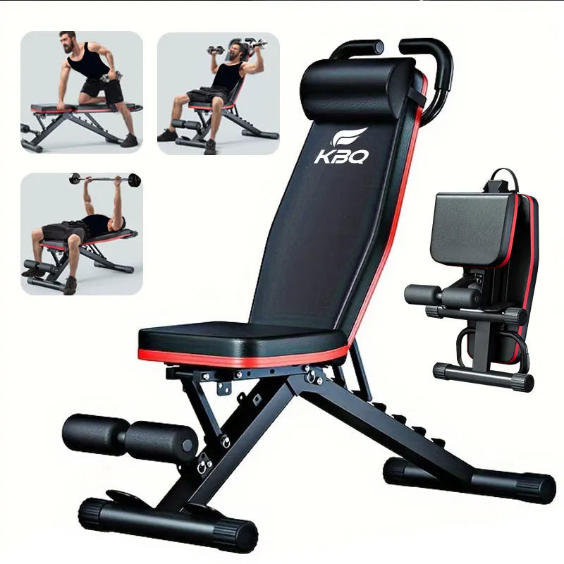 KBQ Adjustable Foldable Fitness Bench With Headrest And Tension Rope