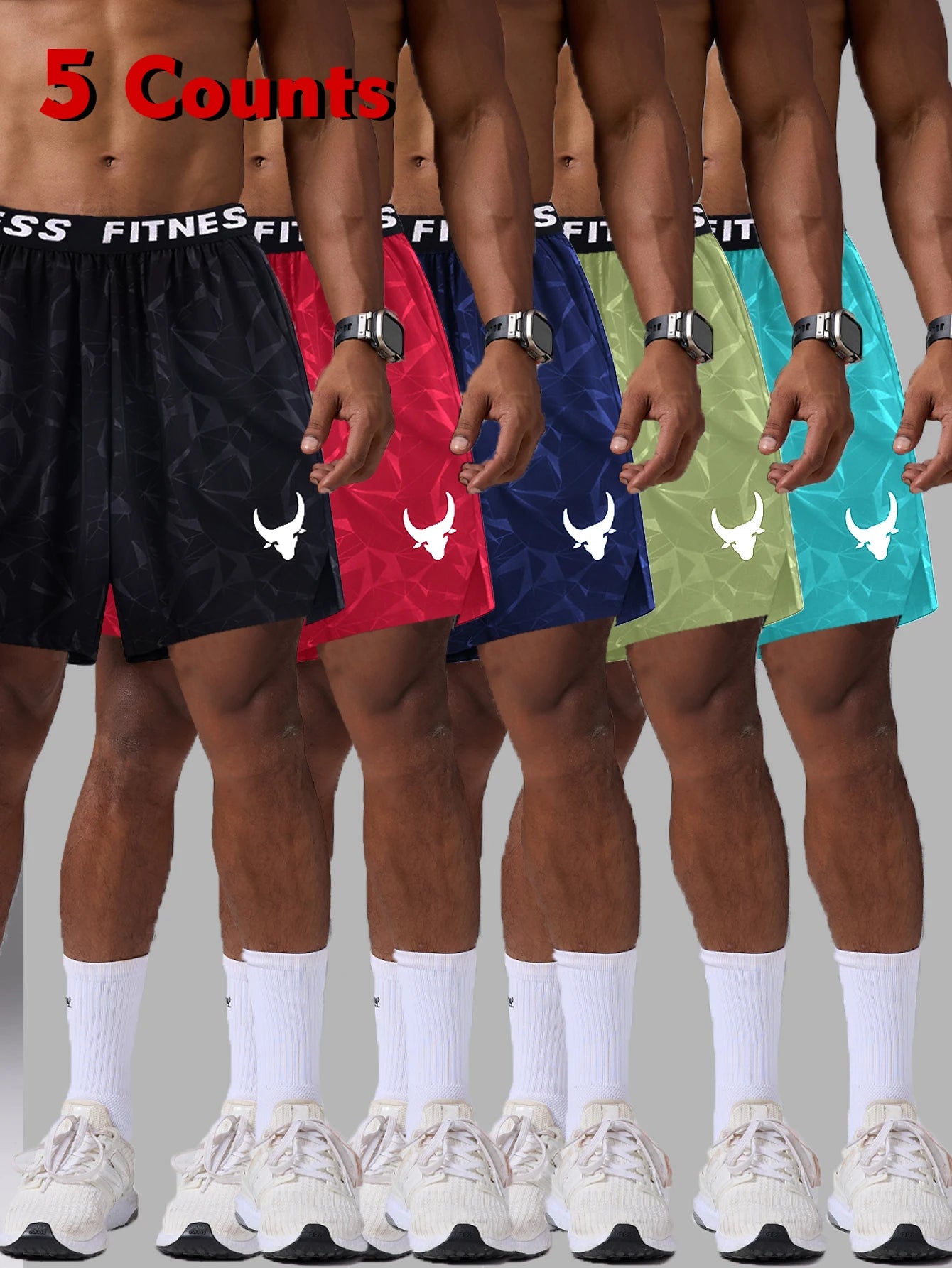 NONECN Quick-Dry Breathable Mens Athletic Shorts Geometric Print