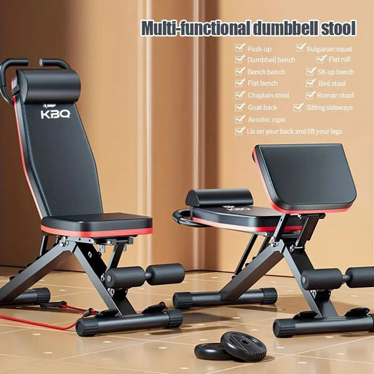 KBQ Adjustable Foldable Fitness Bench With Headrest And Tension Rope