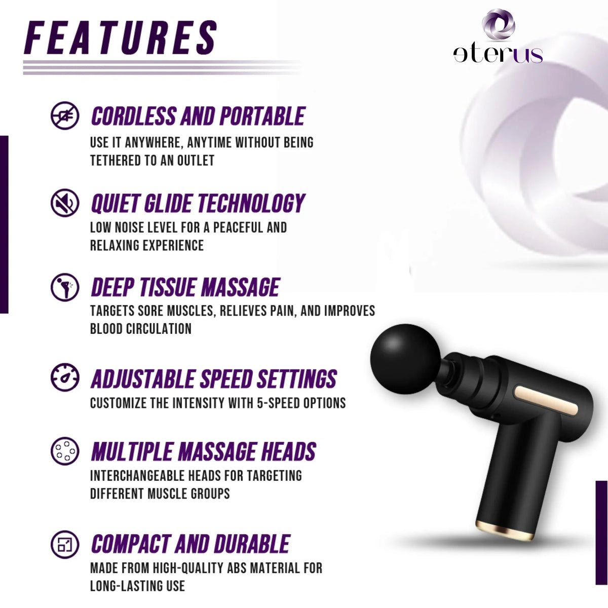 Eterus Portable Electric Percussion Massage Gun for Muscle Recovery