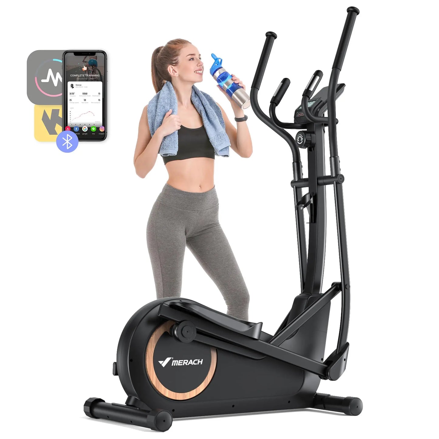 MERACH Elliptical Exercise Machine Hyper-Quiet Magnetic Drive 8 Resistance Levels