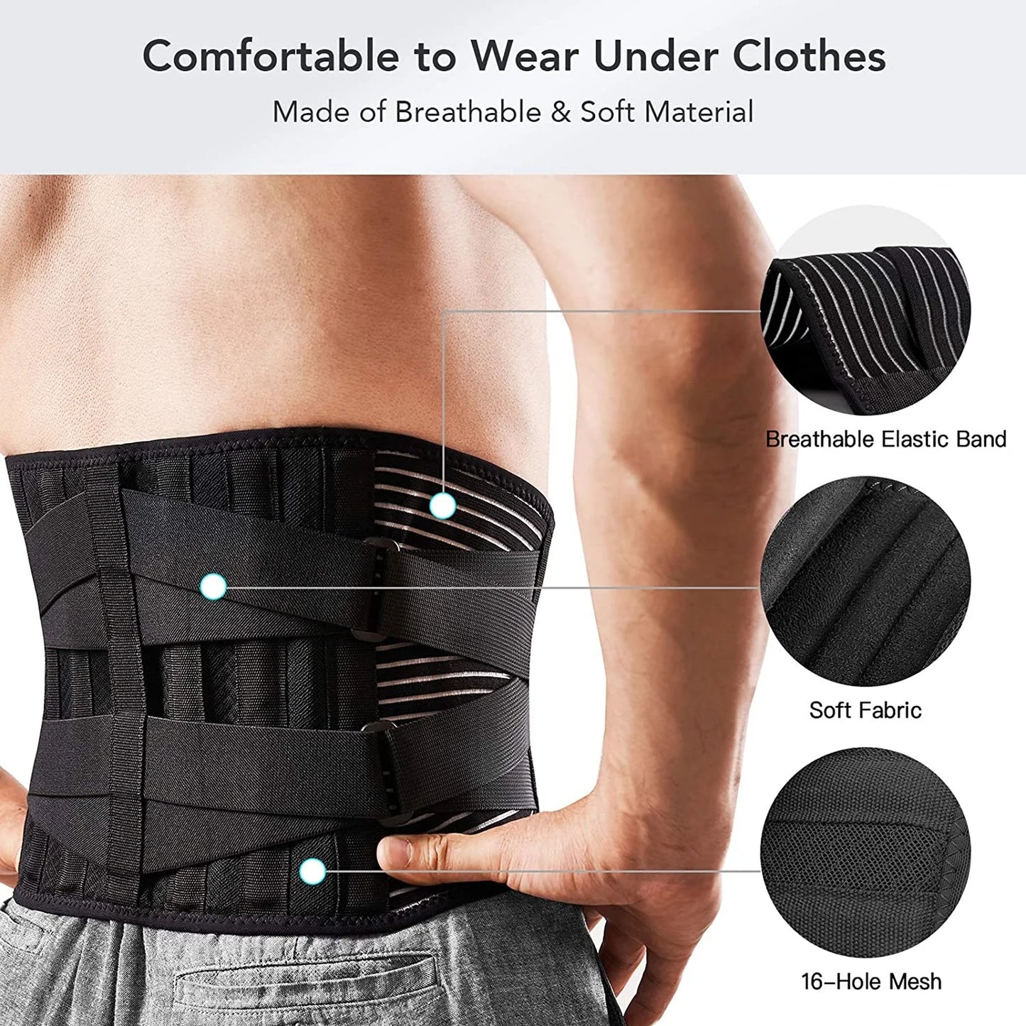 Okerqi Lower Back Brace With 6 Stays Orthopedic Lumbar Support