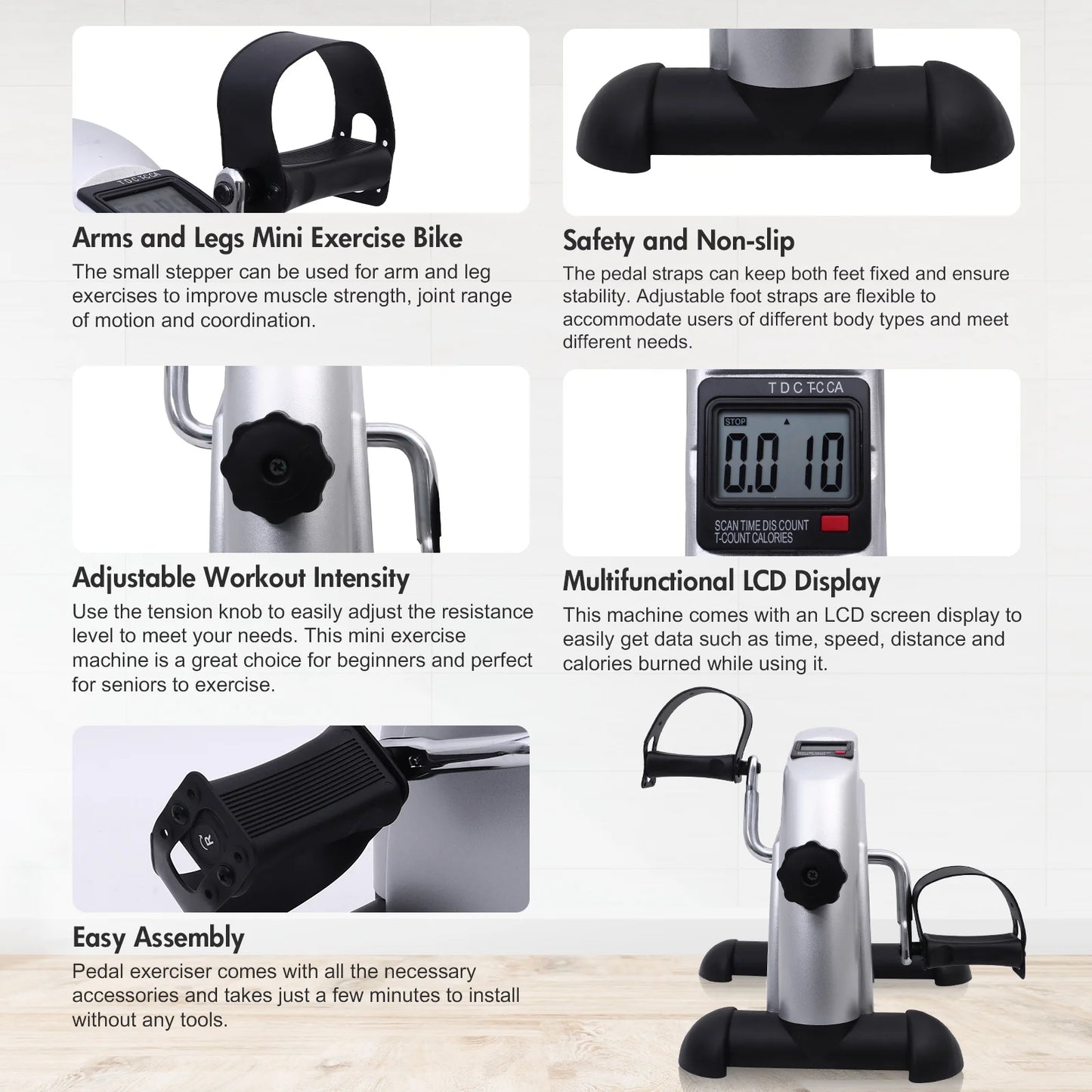 NON Mini Pedal Exercise Bike Under Desk Portable Fitness