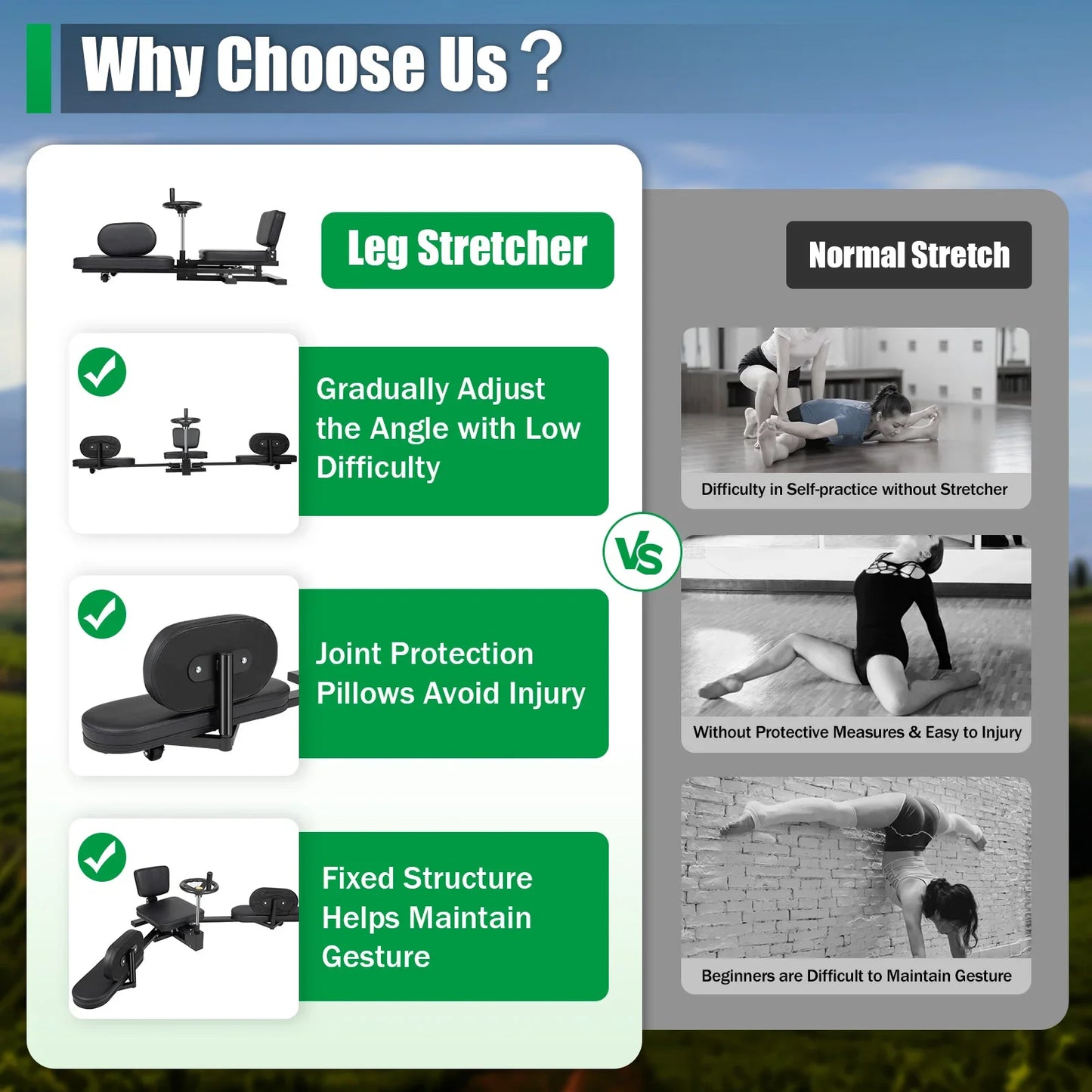 Leg Stretcher 3 Bar Spreader for Leg Flexibility and Mobility