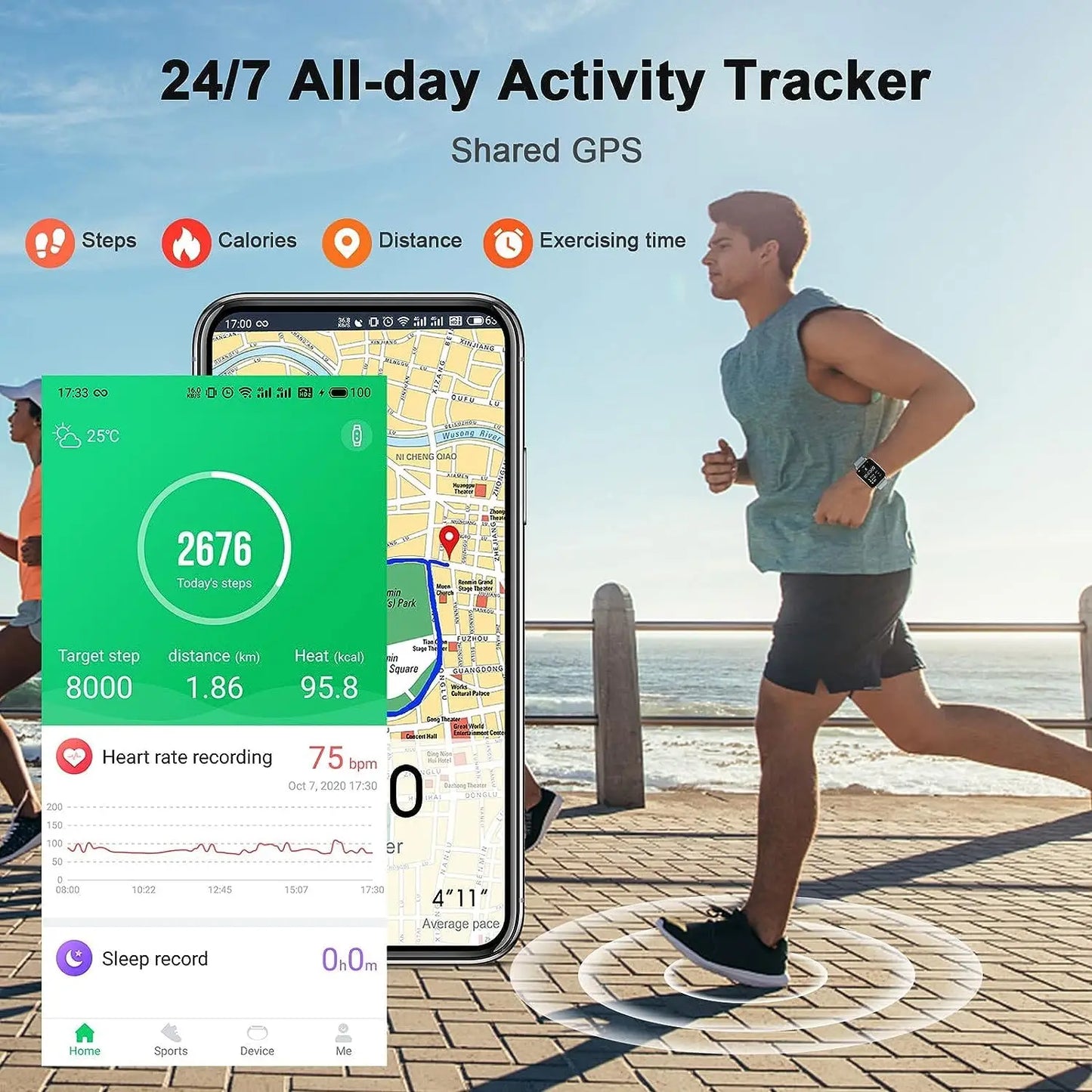 Nerunsa Smart Watch Fitness Tracker Heart Rate Pedometer Sleep Monitor