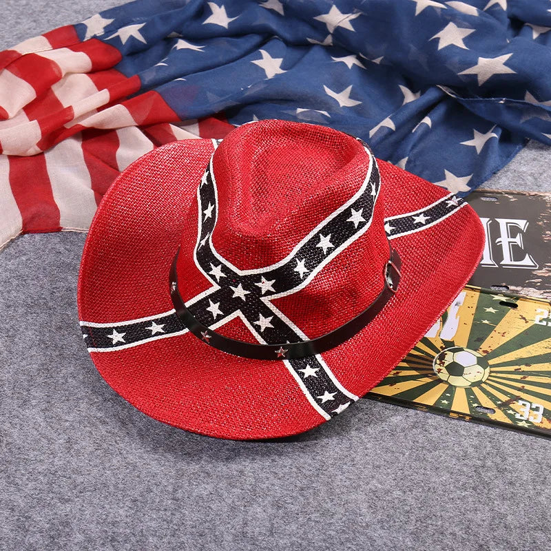 Outdoor New Classic American Flag Western Cowboy Hats Summer Women Sun Blocking Travel Cap Men Wide Brim Beach Party Fishing Hat