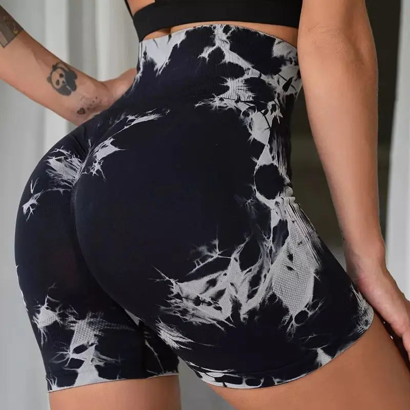 Tie-Dye Yoga Shorts For Women High Elastic Gym Running Fitness