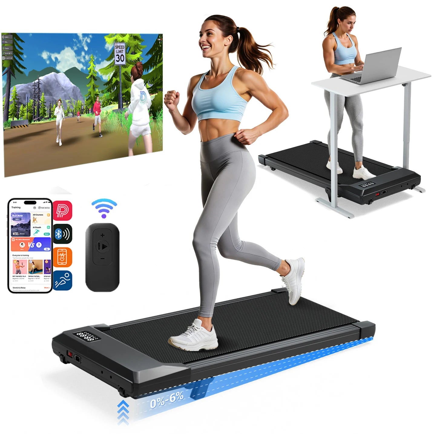 Superun Under Desk Treadmill Walking Pad 2 HP Quiet Remote