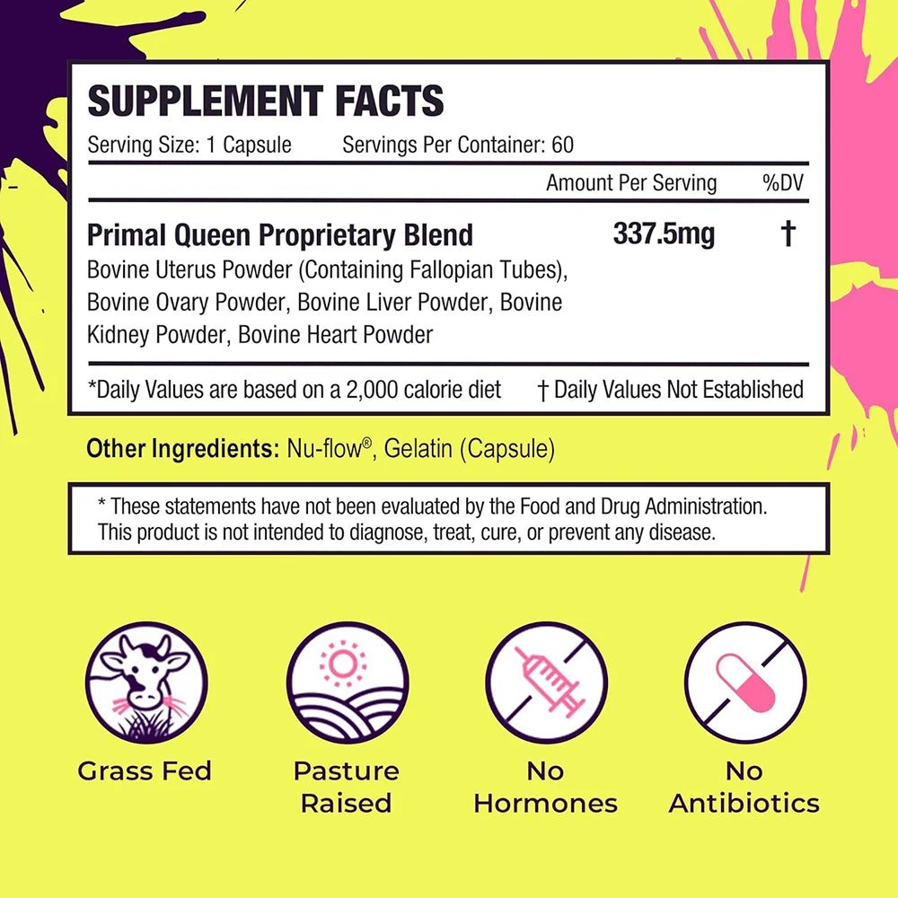 Primal Grass Fed Beef Organ Supplement for Women, Balance Hormones, Better Energy, Mood, & Libido, Improve Menstruation, 60 Caps