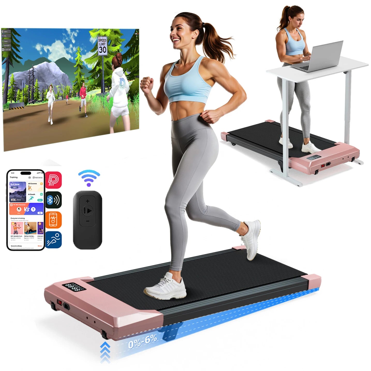 Superun Under Desk Treadmill Walking Pad 2 HP Quiet Remote