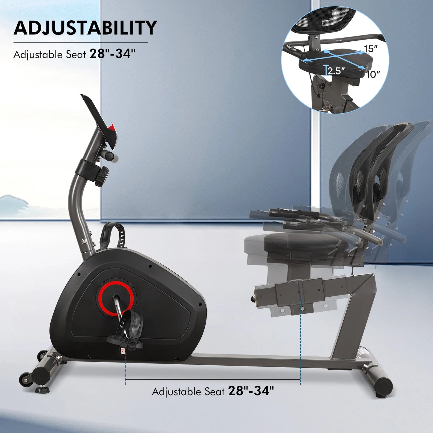 Recumbent Exercise Bike Quiet Eight Level Resistance With Comfortable Seat