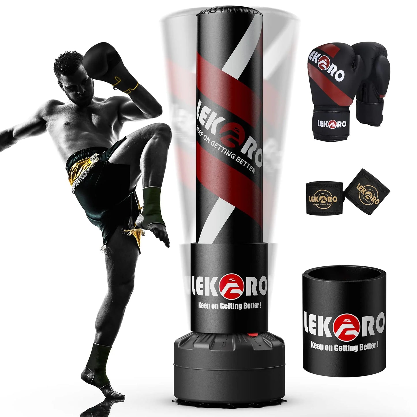 LEKARO Standing Boxing Post With Gloves And Sandbag