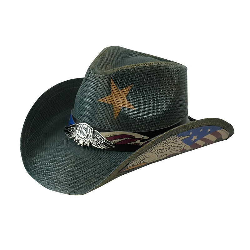 Outdoor New Classic American Flag Western Cowboy Hats Summer Women Sun Blocking Travel Cap Men Wide Brim Beach Party Fishing Hat