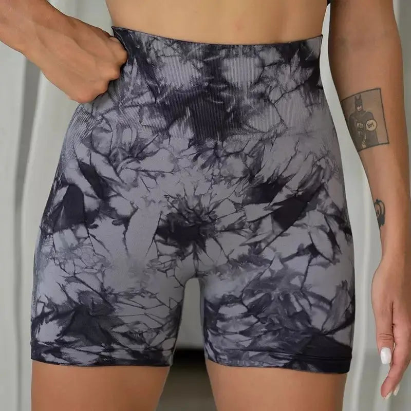 Tie-Dye Yoga Shorts For Women High Elastic Gym Running Fitness