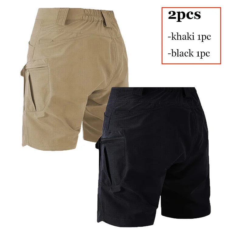 Mens Tactical Shorts 2Pcs Outdoor Climbing Multiple Pocket Casual Work Short Pant Summer Thin Wear-Resistant Knee Length Pant