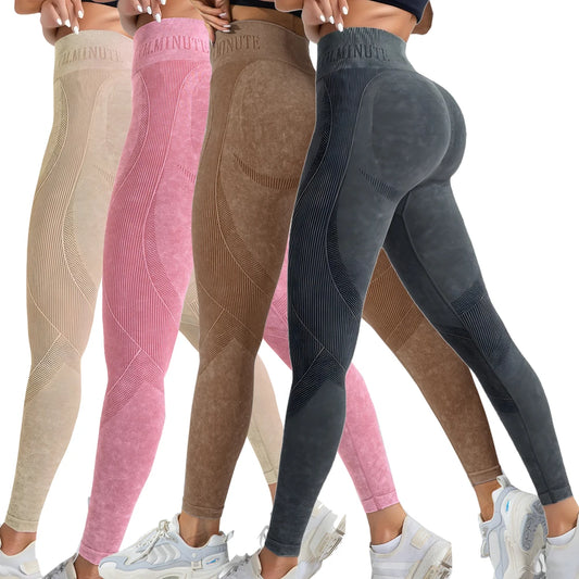 NONECN Womens High Waisted Butt Lifting Seamless Yoga Leggings Pack
