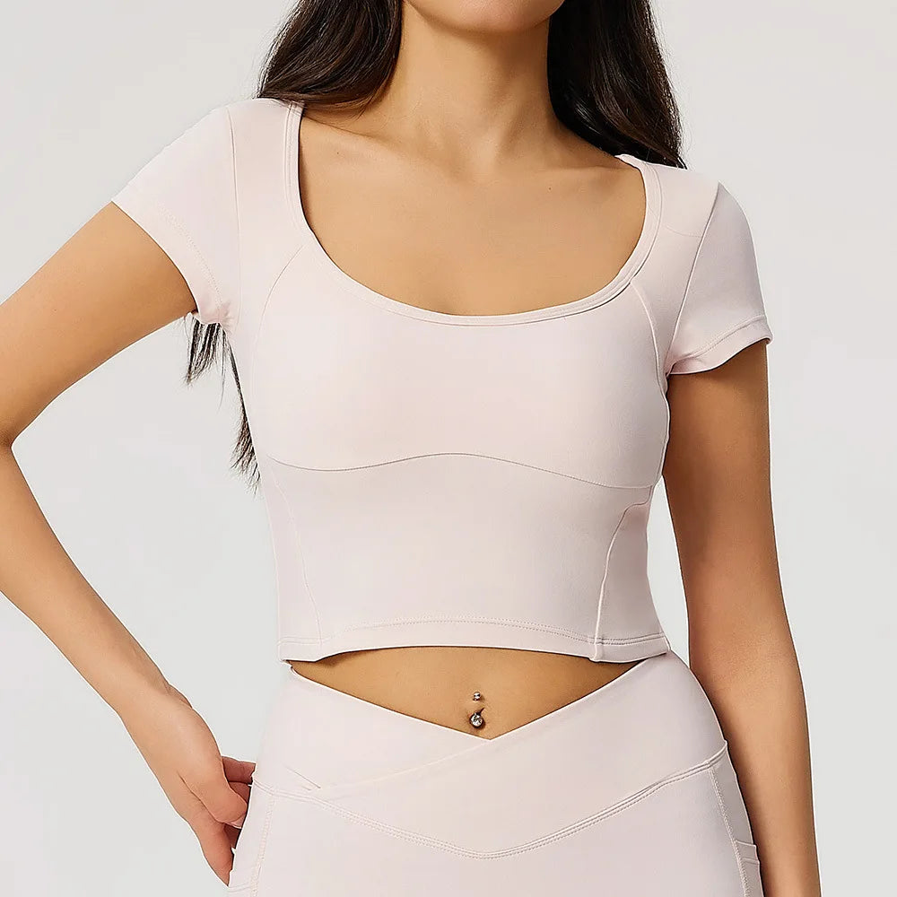 Women Sport T-shirt Yoga Top Fitness Clothes Quick Drying Short Sleeve Yoga Shirt Gym Crop Top Workout Running Sport Tees Tops