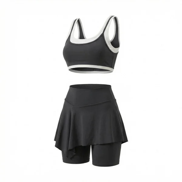 Mermaid Curve Yoga Set Women High Waist Skirt Shorts Crop Top Activewear