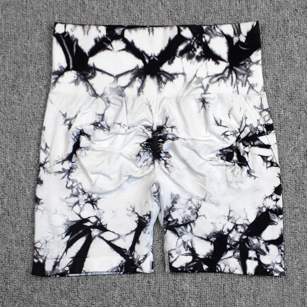Tie-Dye Yoga Shorts For Women High Elastic Gym Running Fitness