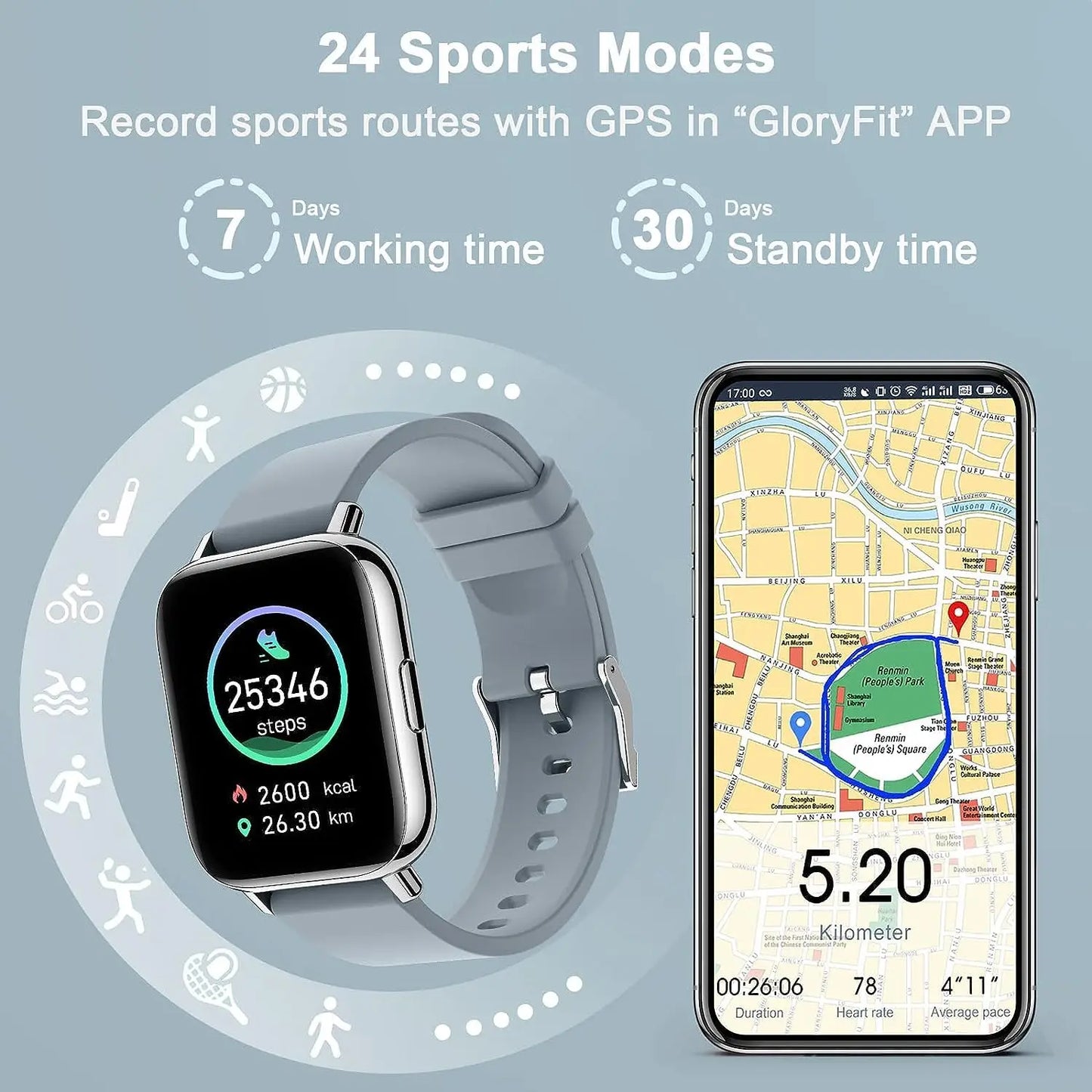 Nerunsa Smart Watch Fitness Tracker Heart Rate Pedometer Sleep Monitor