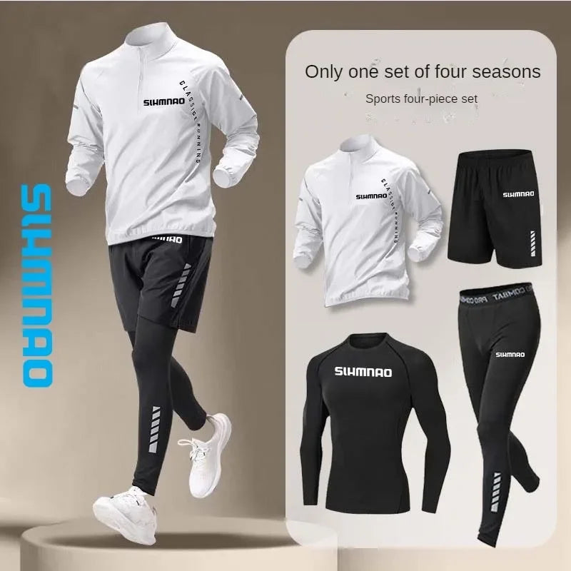 SLHMNAO Men Ice Silk Quick Dry Outdoor Fitness 4-Piece Set