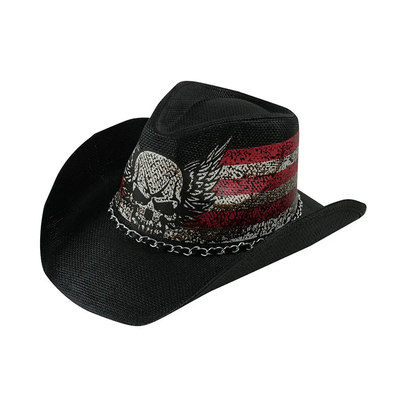 Outdoor New Classic American Flag Western Cowboy Hats Summer Women Sun Blocking Travel Cap Men Wide Brim Beach Party Fishing Hat