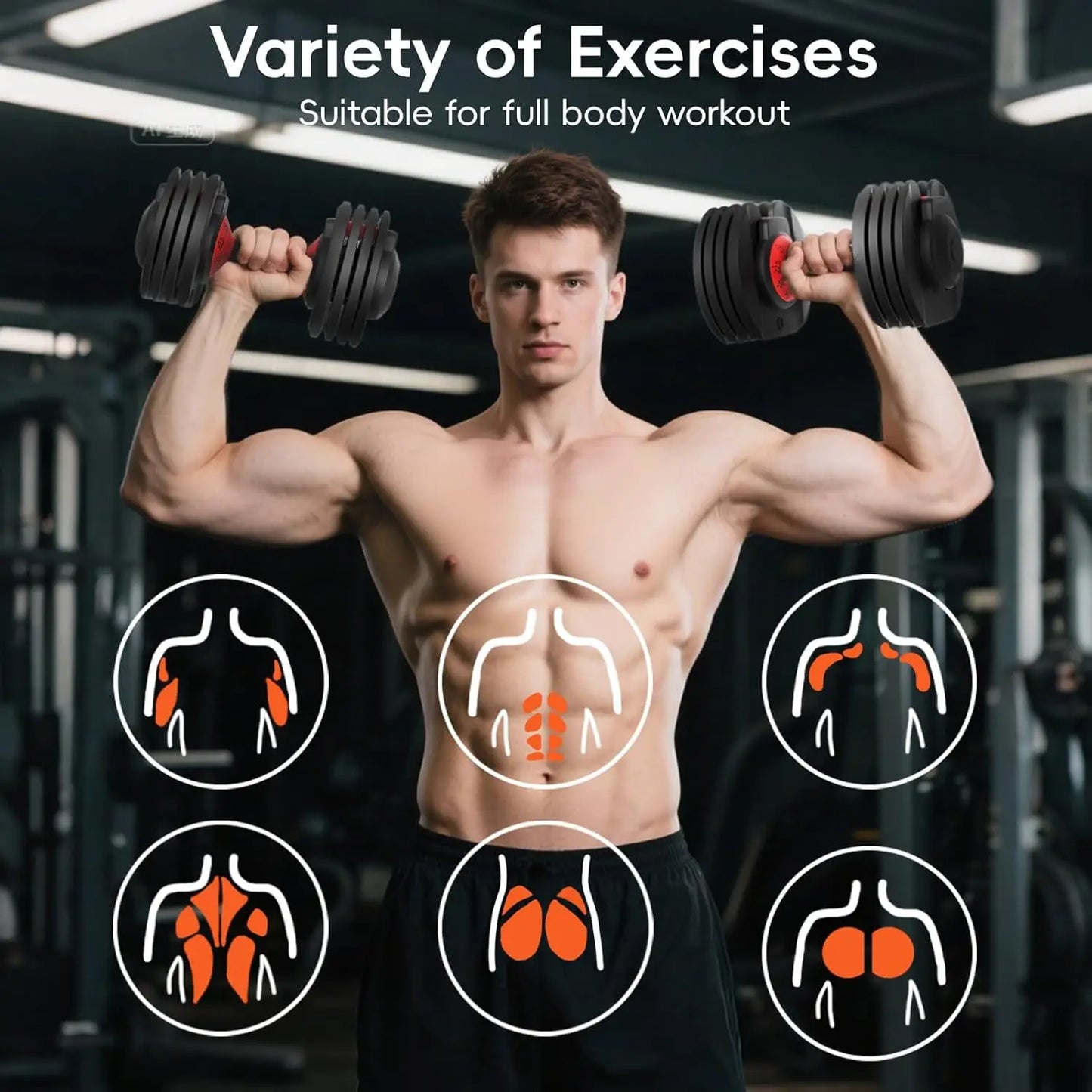 None Adjustable Dumbbell Set for Home Gym with Anti Slip