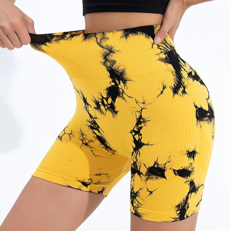 Tie-Dye Yoga Shorts For Women High Elastic Gym Running Fitness