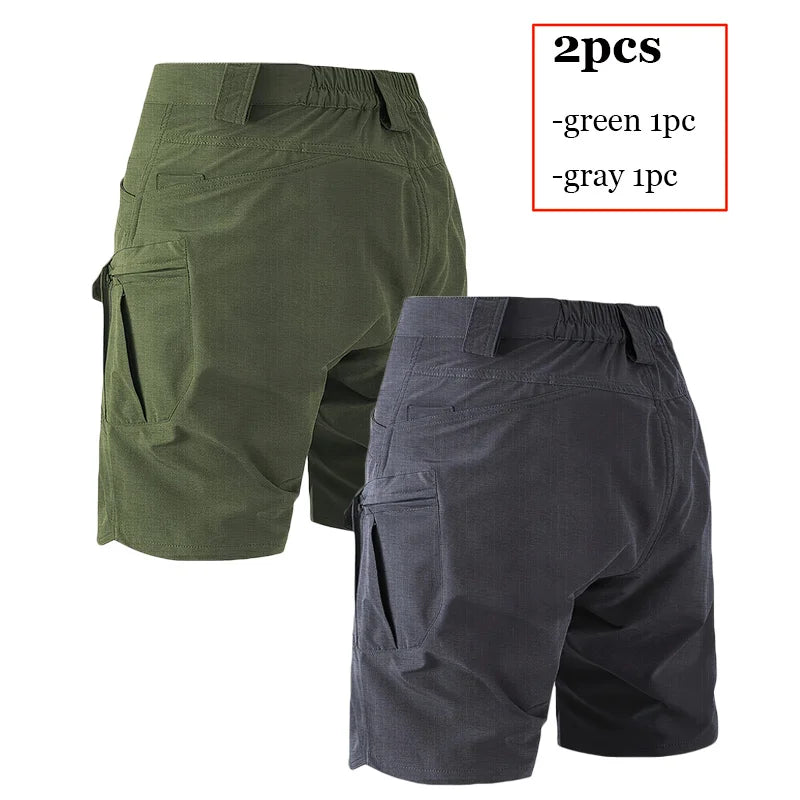 Mens Tactical Shorts 2Pcs Outdoor Climbing Multiple Pocket Casual Work Short Pant Summer Thin Wear-Resistant Knee Length Pant