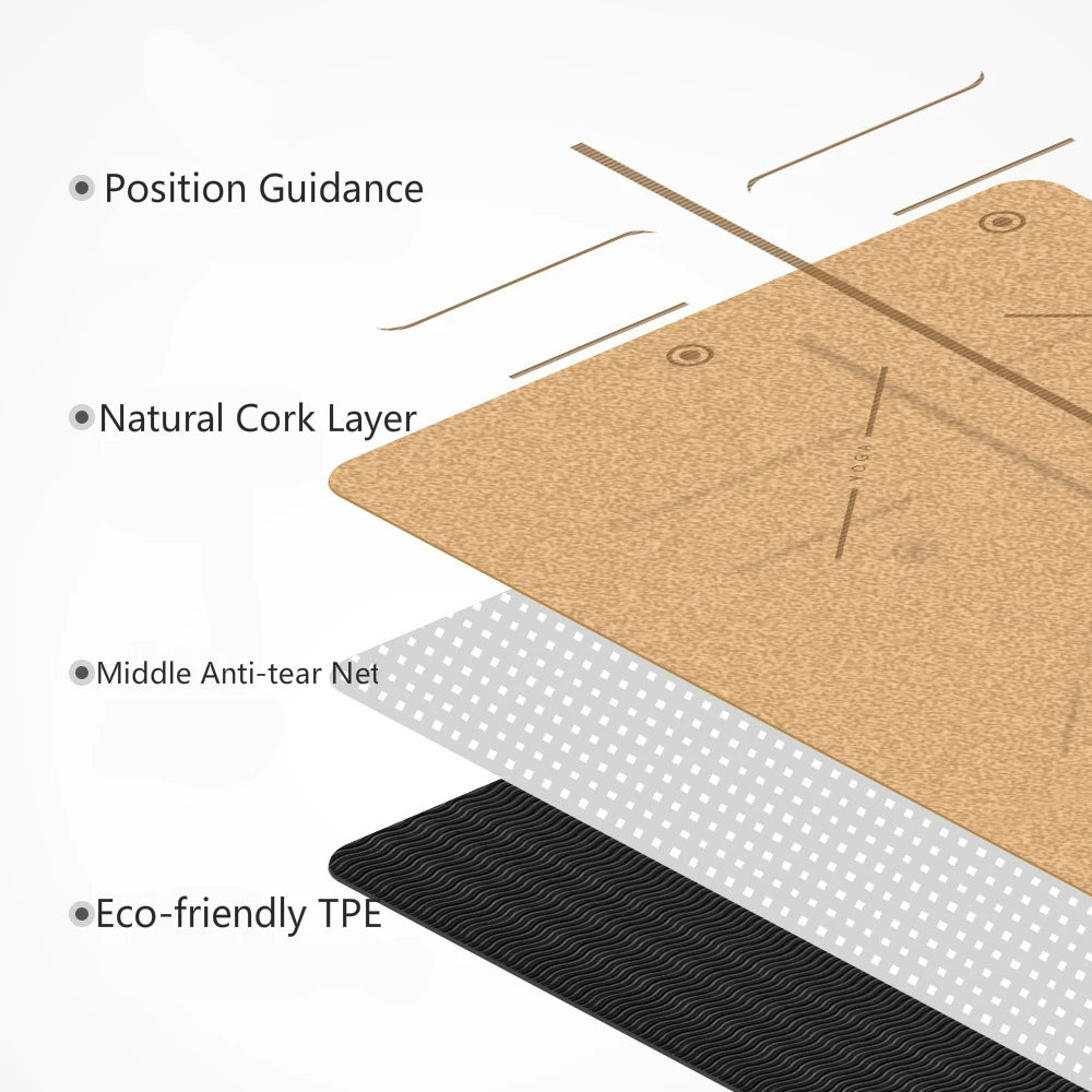 Penggue Natural Cork TPE Yoga Mat Non Slip Sweat Absorbing Pad With Bag