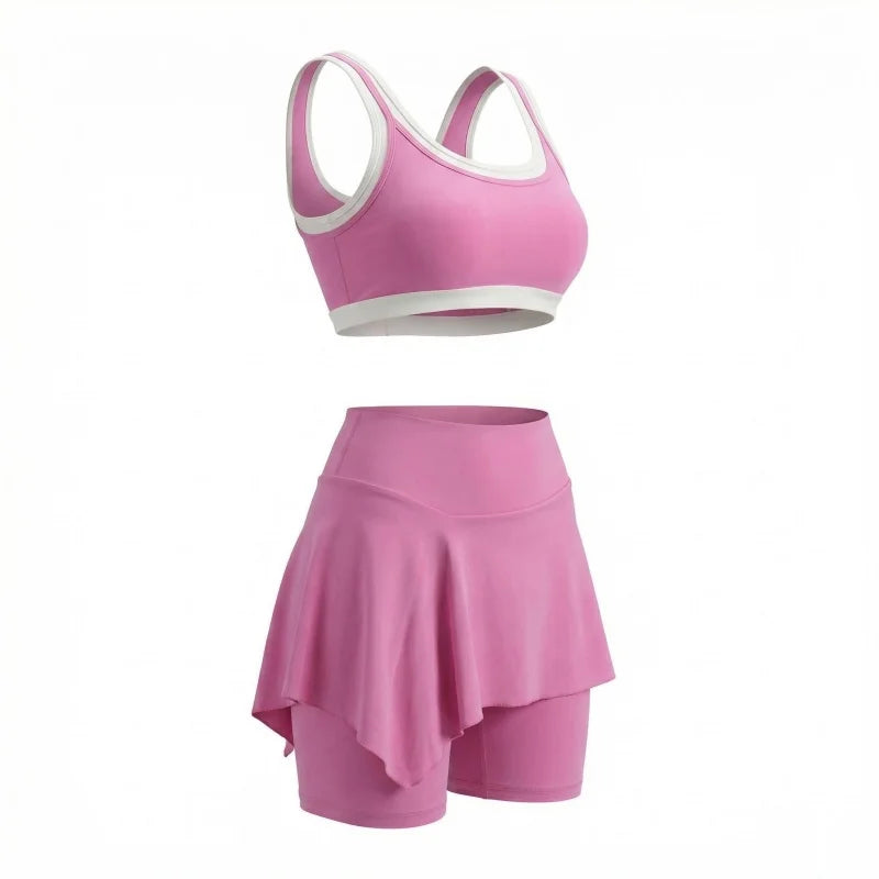 Mermaid Curve Yoga Set Women High Waist Skirt Shorts Crop Top Activewear