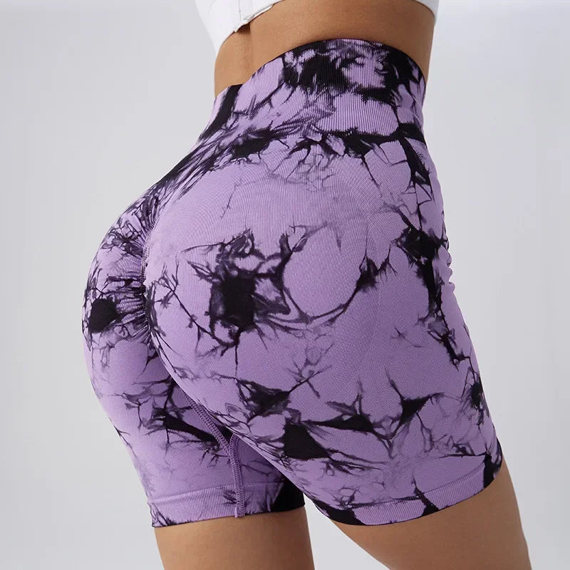 Tie-Dye Yoga Shorts For Women High Elastic Gym Running Fitness