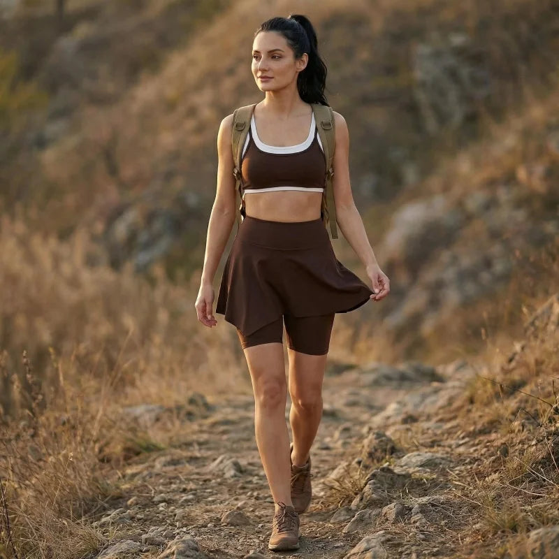 Mermaid Curve Yoga Set Women High Waist Skirt Shorts Crop Top Activewear