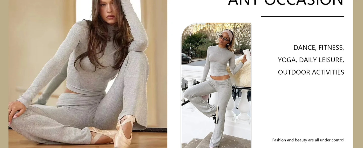 Women's Yoga Two Piece Set Long Sleeve Wide Leg Activewear