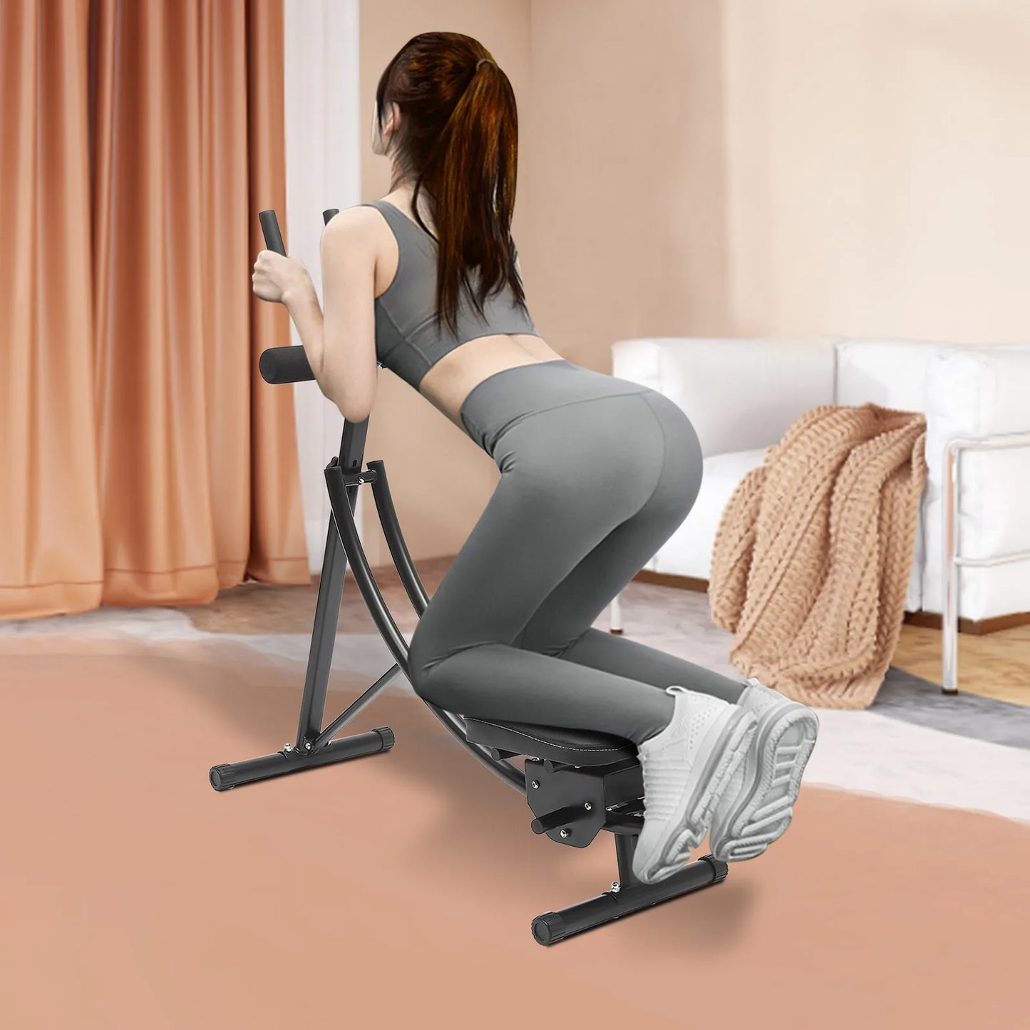 Abdominal Crunch Coaster Ab Trainer With LCD Monitor And Six Silent Rollers