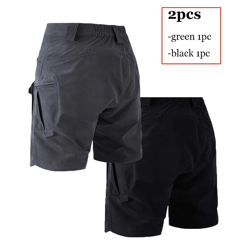 Mens Tactical Shorts 2Pcs Outdoor Climbing Multiple Pocket Casual Work Short Pant Summer Thin Wear-Resistant Knee Length Pant