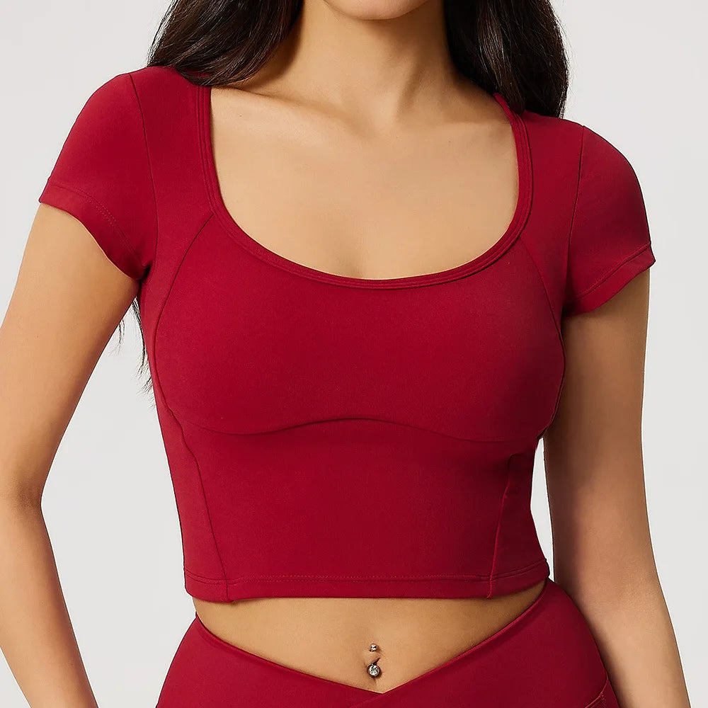 Women Sport T-shirt Yoga Top Fitness Clothes Quick Drying Short Sleeve Yoga Shirt Gym Crop Top Workout Running Sport Tees Tops