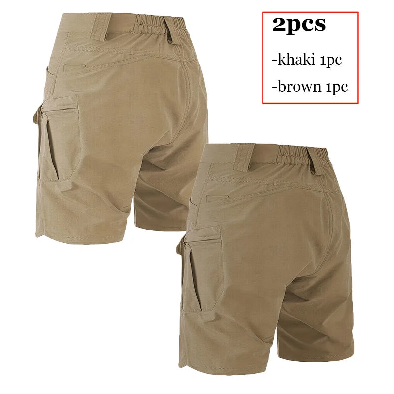 Mens Tactical Shorts 2Pcs Outdoor Climbing Multiple Pocket Casual Work Short Pant Summer Thin Wear-Resistant Knee Length Pant