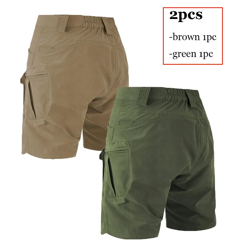 Mens Tactical Shorts 2Pcs Outdoor Climbing Multiple Pocket Casual Work Short Pant Summer Thin Wear-Resistant Knee Length Pant