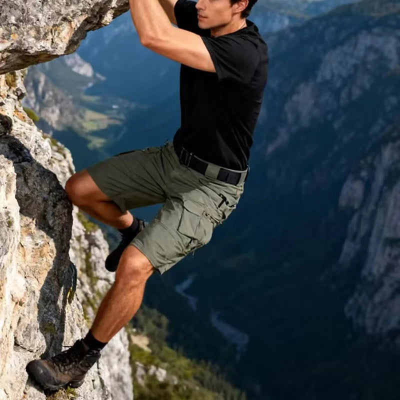 Mens Tactical Shorts 2Pcs Outdoor Climbing Multiple Pocket Casual Work Short Pant Summer Thin Wear-Resistant Knee Length Pant
