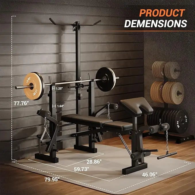 HiMISS 7-In-1 Weight Bench Set With Squat Rack Home Gym