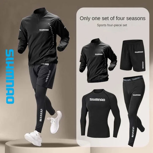 SLHMNAO Men Ice Silk Quick Dry Outdoor Fitness 4-Piece Set