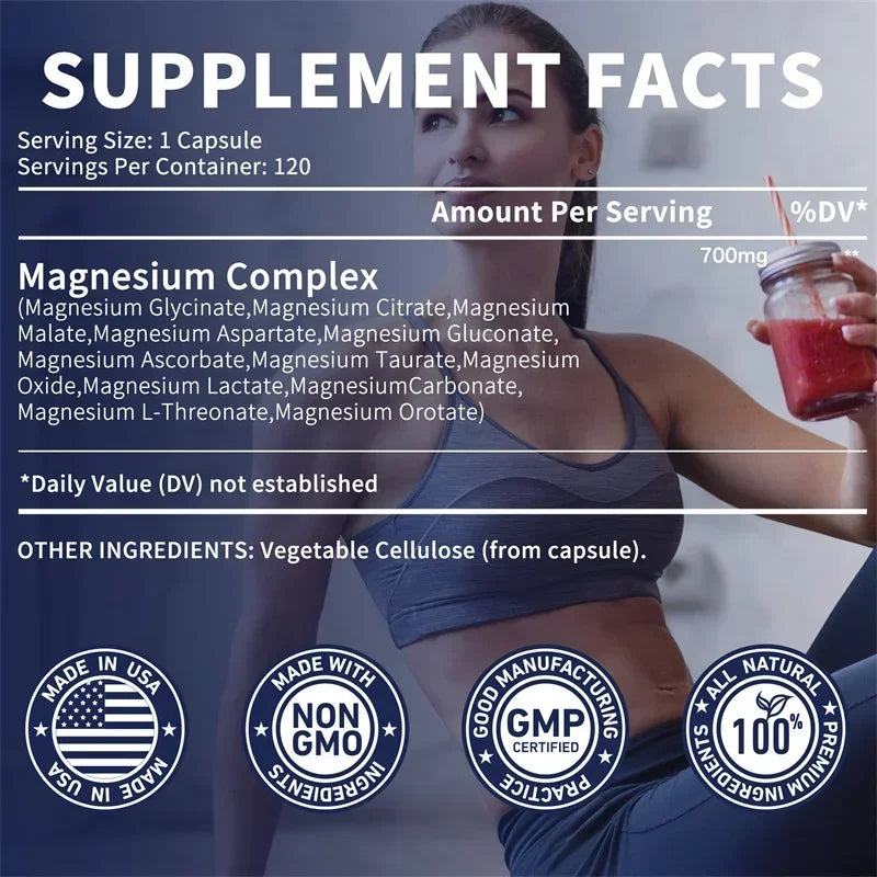 PslalaeCharge Magnesium Complex for Bone and Heart Health 120 Capsules