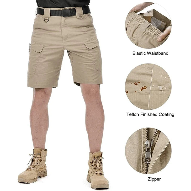 Mens Tactical Shorts 2Pcs Outdoor Climbing Multiple Pocket Casual Work Short Pant Summer Thin Wear-Resistant Knee Length Pant