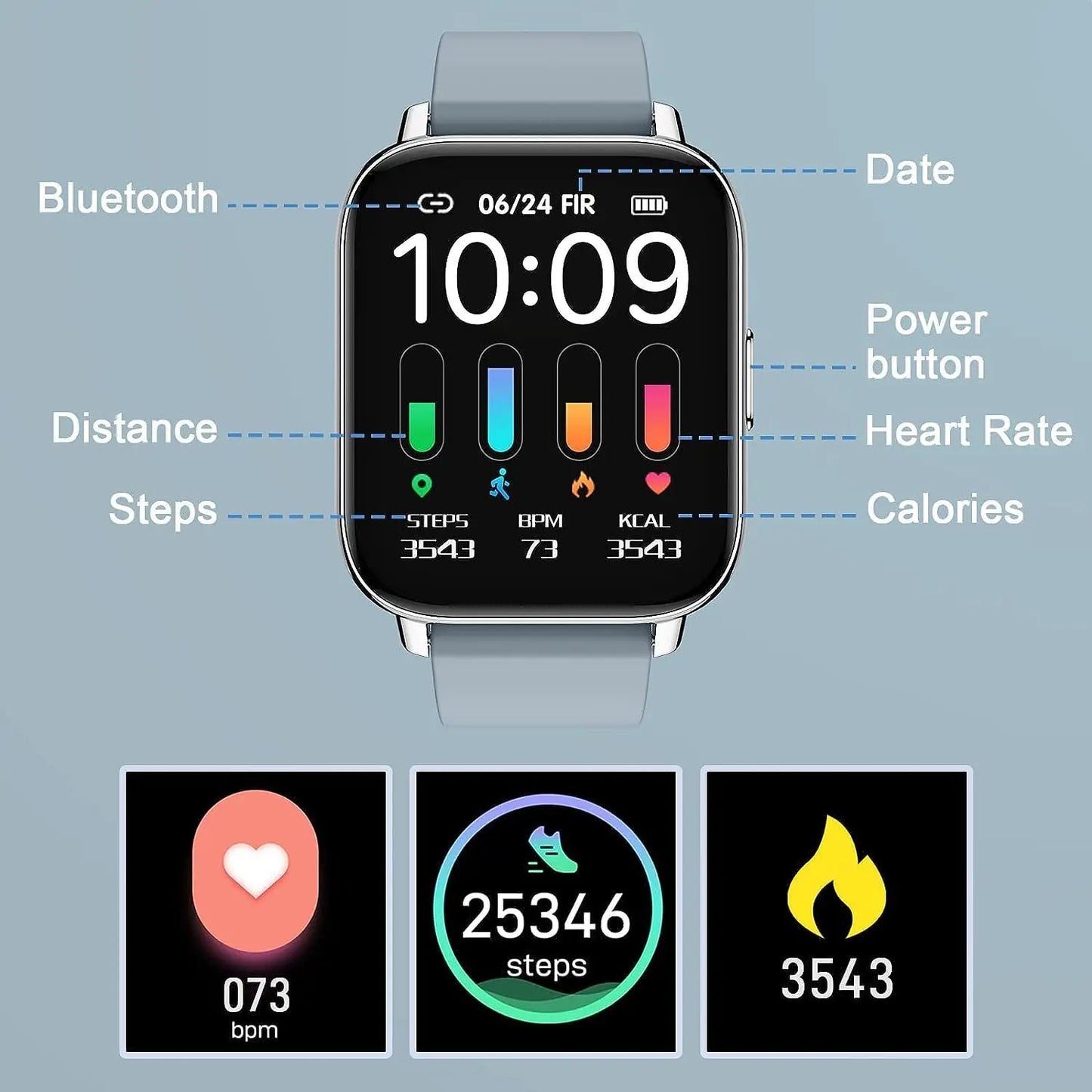 Nerunsa Smart Watch Fitness Tracker Heart Rate Pedometer Sleep Monitor
