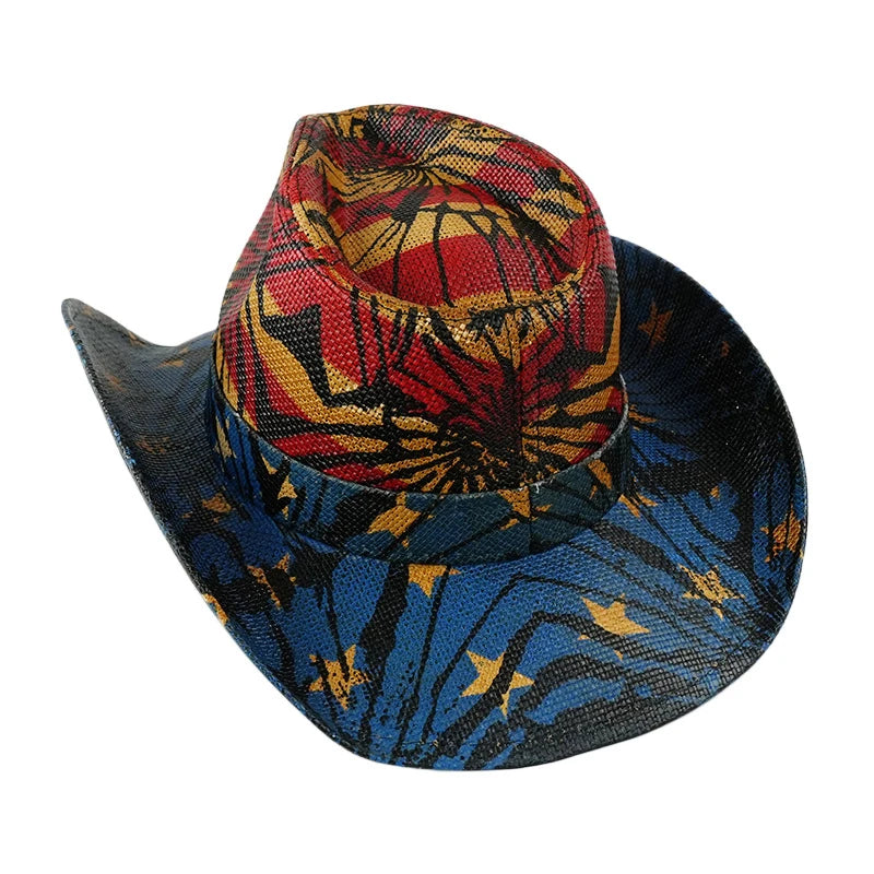 Outdoor New Classic American Flag Western Cowboy Hats Summer Women Sun Blocking Travel Cap Men Wide Brim Beach Party Fishing Hat